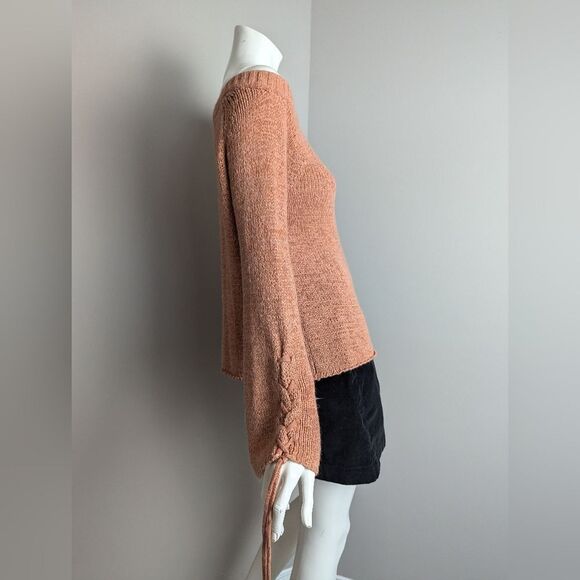 MinkPink off the shoulder knit bell sleeve tie up sleeve burnt orange M - Picture 6 of 9
